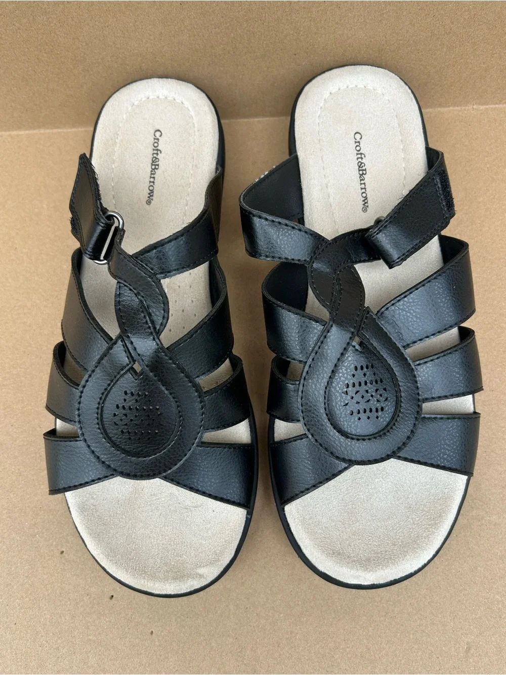Croft & Barrow Dwelling Strappy Sandals Slip on Comfy Women’s sz 10M Black